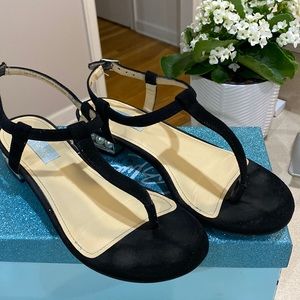 Black suede with pearl heel slightly used sandals